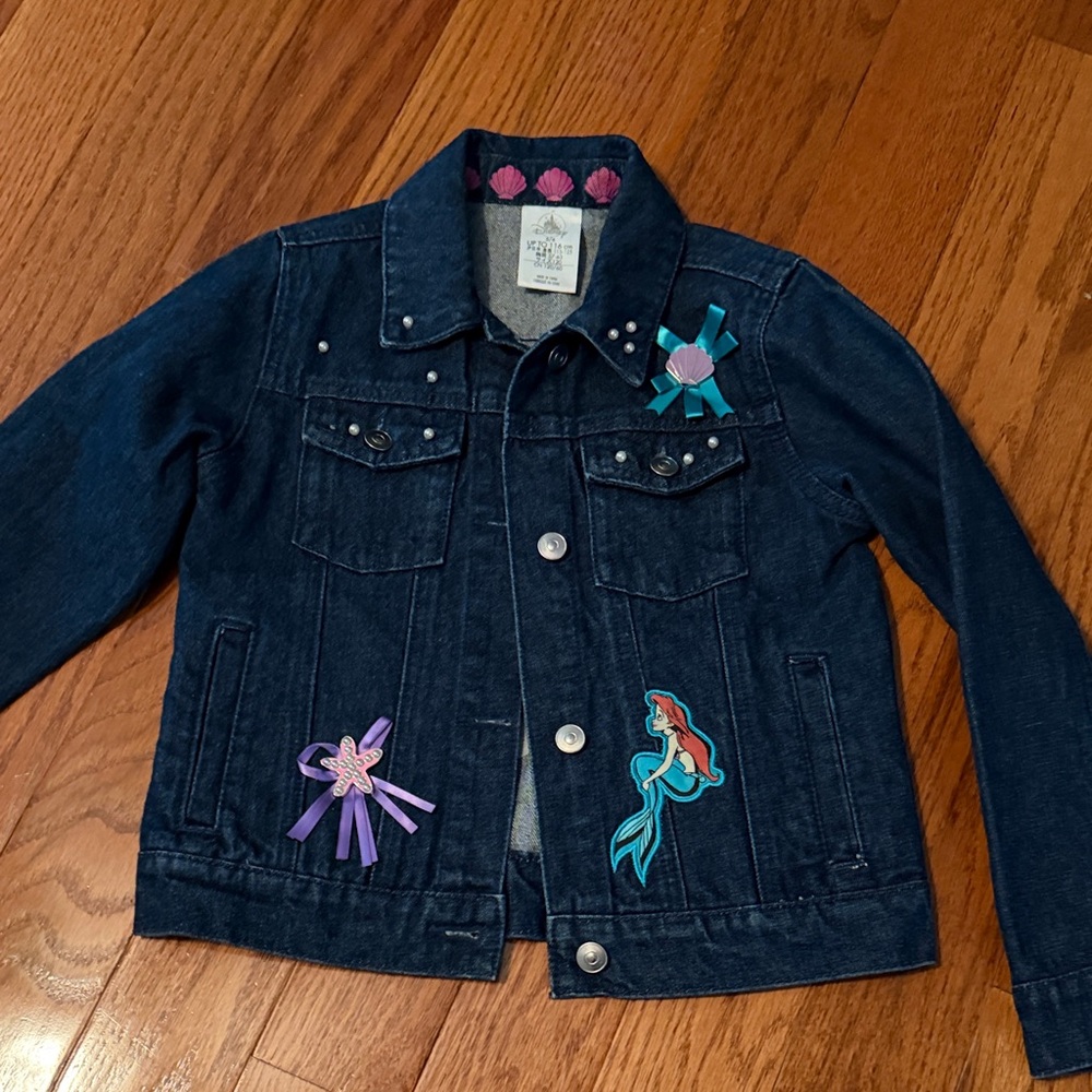 Girls' Navy Denim Jacket with Ariel Mermaid Patch - Disney